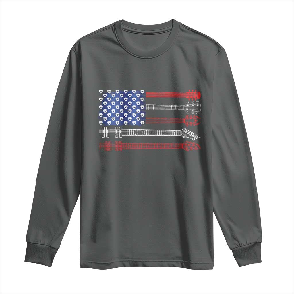 USA Flag Guitar Player Long Sleeve Shirt 4th of July Musician Guitarist TS10 Dark Heather Print Your Wear