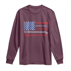 USA Flag Guitar Player Long Sleeve Shirt 4th of July Musician Guitarist TS10 Maroon Print Your Wear