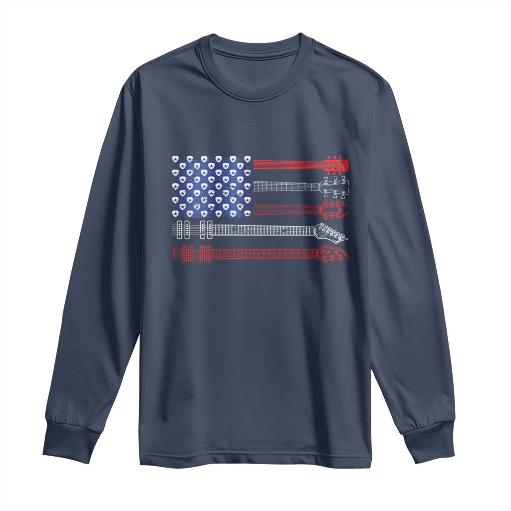 USA Flag Guitar Player Long Sleeve Shirt 4th of July Musician Guitarist TS10 Navy Print Your Wear
