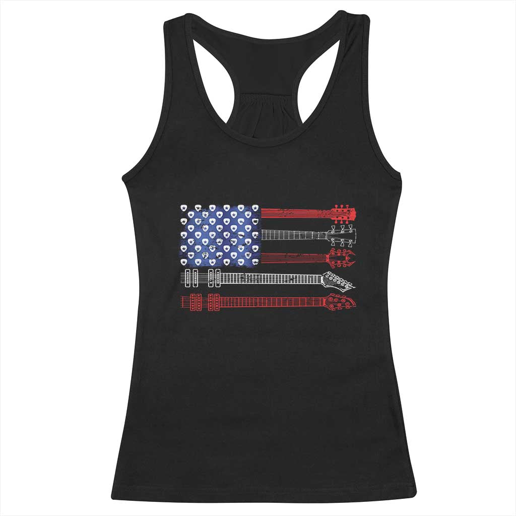 USA Flag Guitar Player Racerback Tank Top 4th of July Musician Guitarist TS10 Black Print Your Wear
