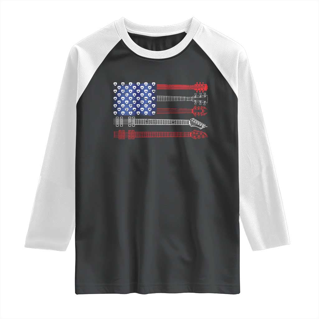 USA Flag Guitar Player Raglan Shirt 4th of July Musician Guitarist TS10 Black White Print Your Wear