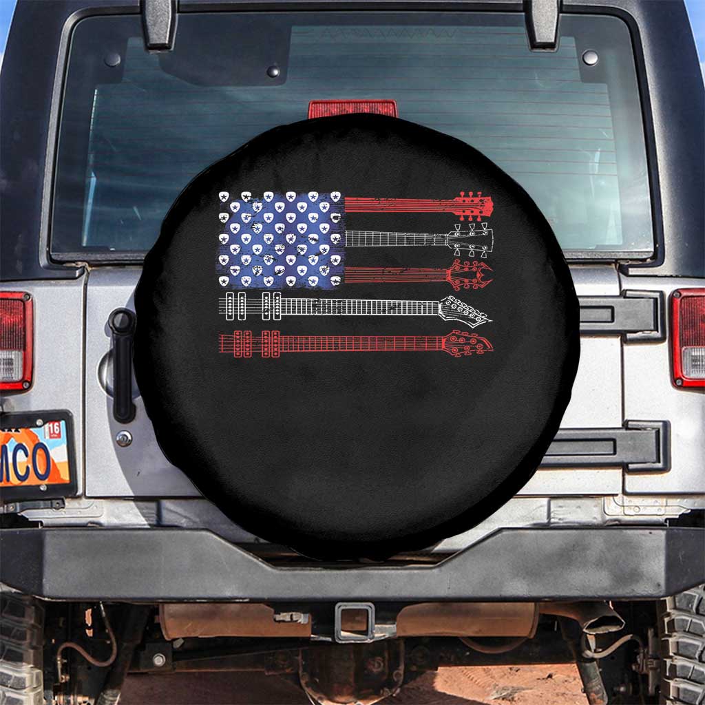 USA Flag Guitar Player Spare Tire Cover 4th of July Musician Guitarist TS10 No hole Black Print Your Wear