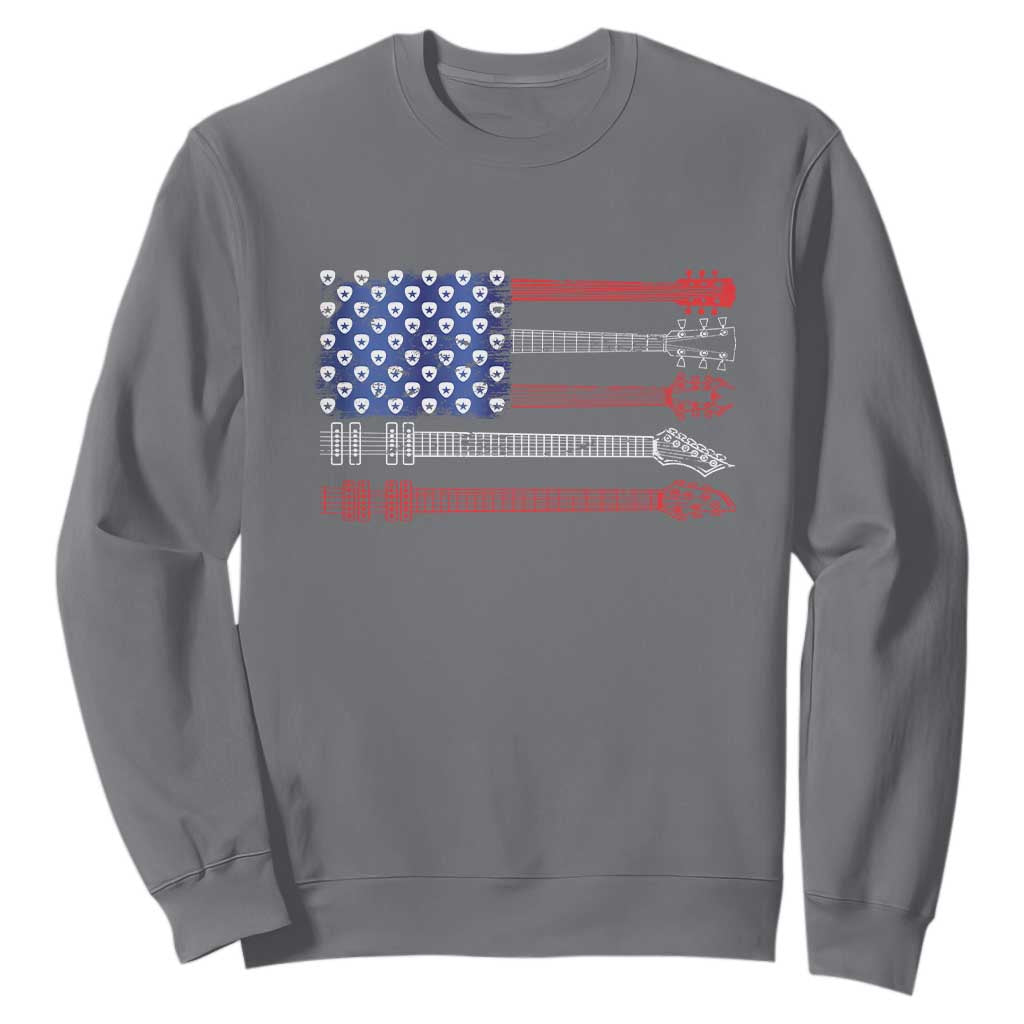 USA Flag Guitar Player Sweatshirt 4th of July Musician Guitarist TS10 Charcoal Print Your Wear