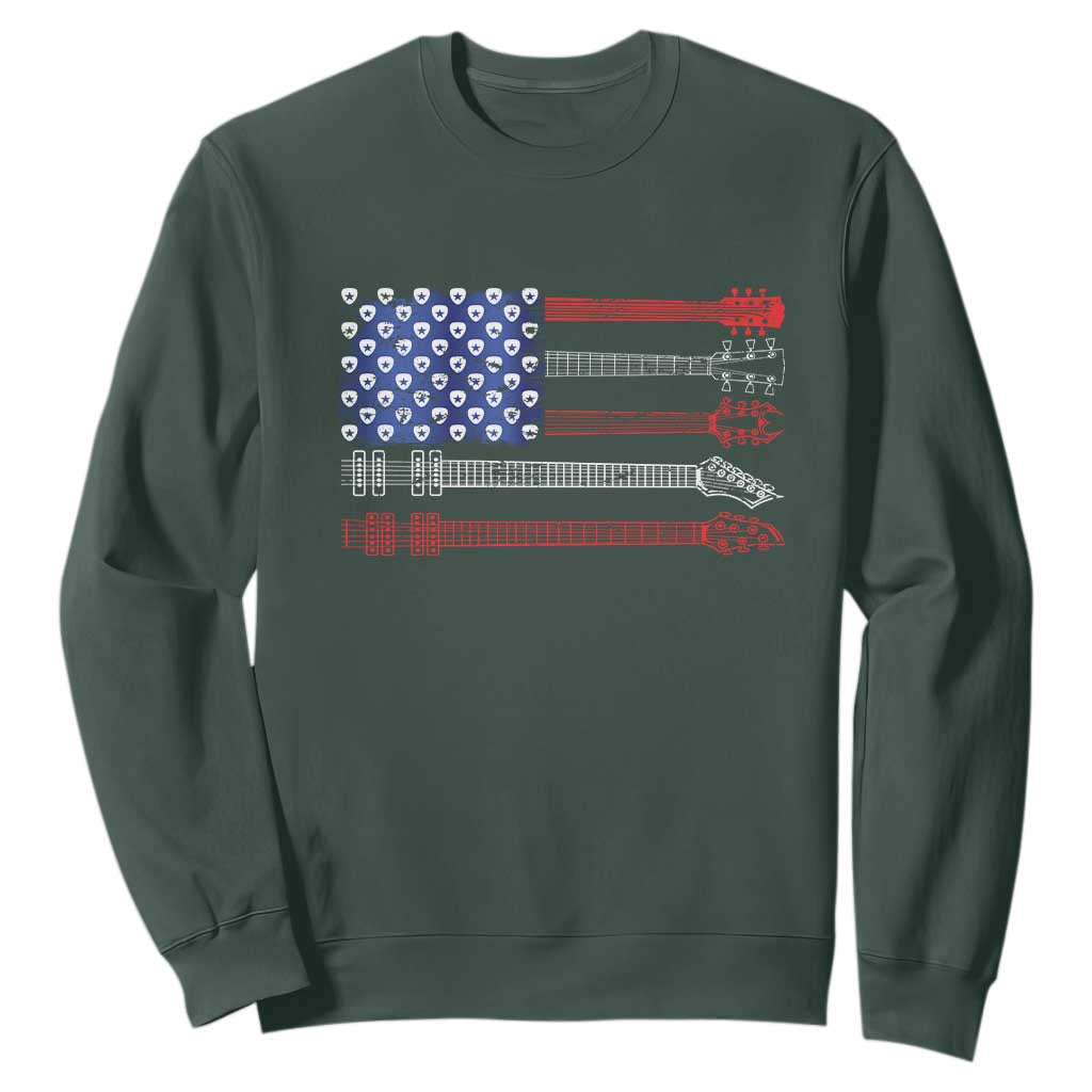 USA Flag Guitar Player Sweatshirt 4th of July Musician Guitarist TS10 Dark Forest Green Print Your Wear