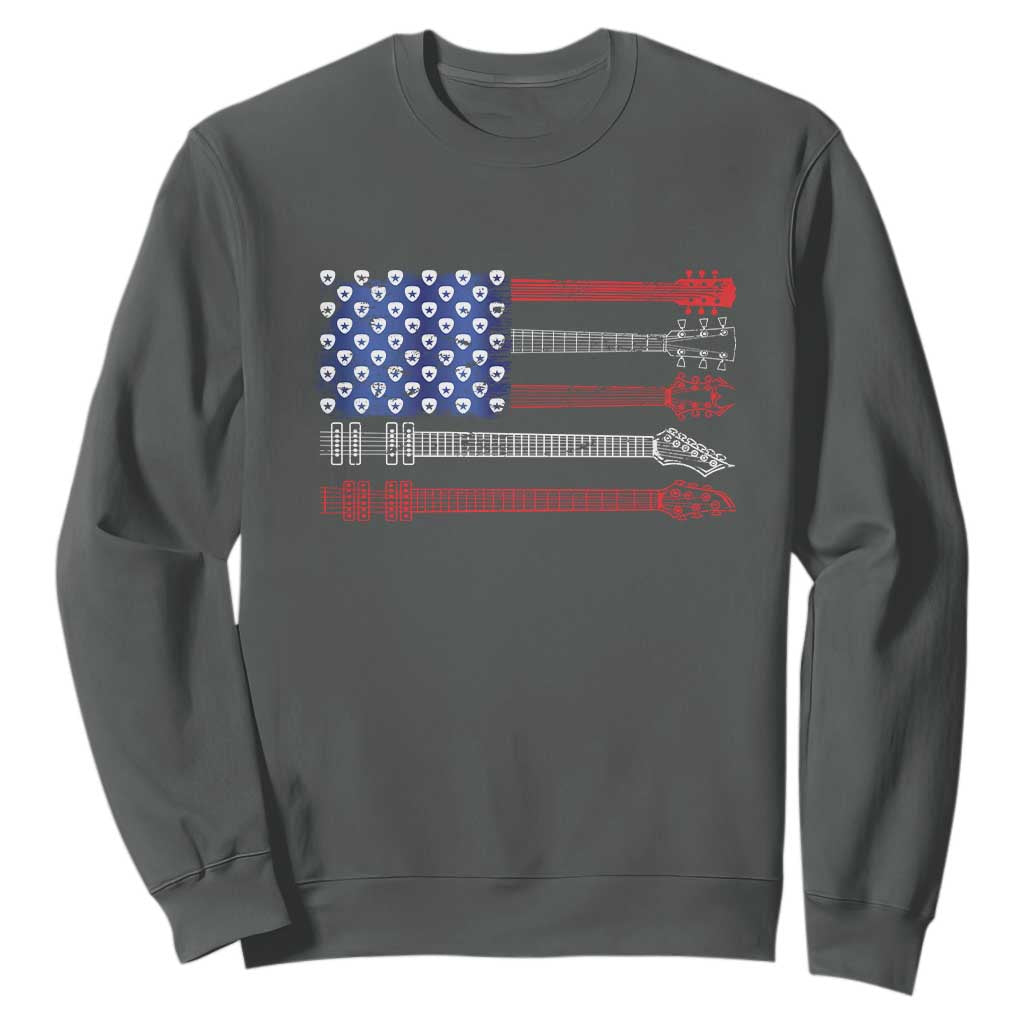 USA Flag Guitar Player Sweatshirt 4th of July Musician Guitarist TS10 Dark Heather Print Your Wear