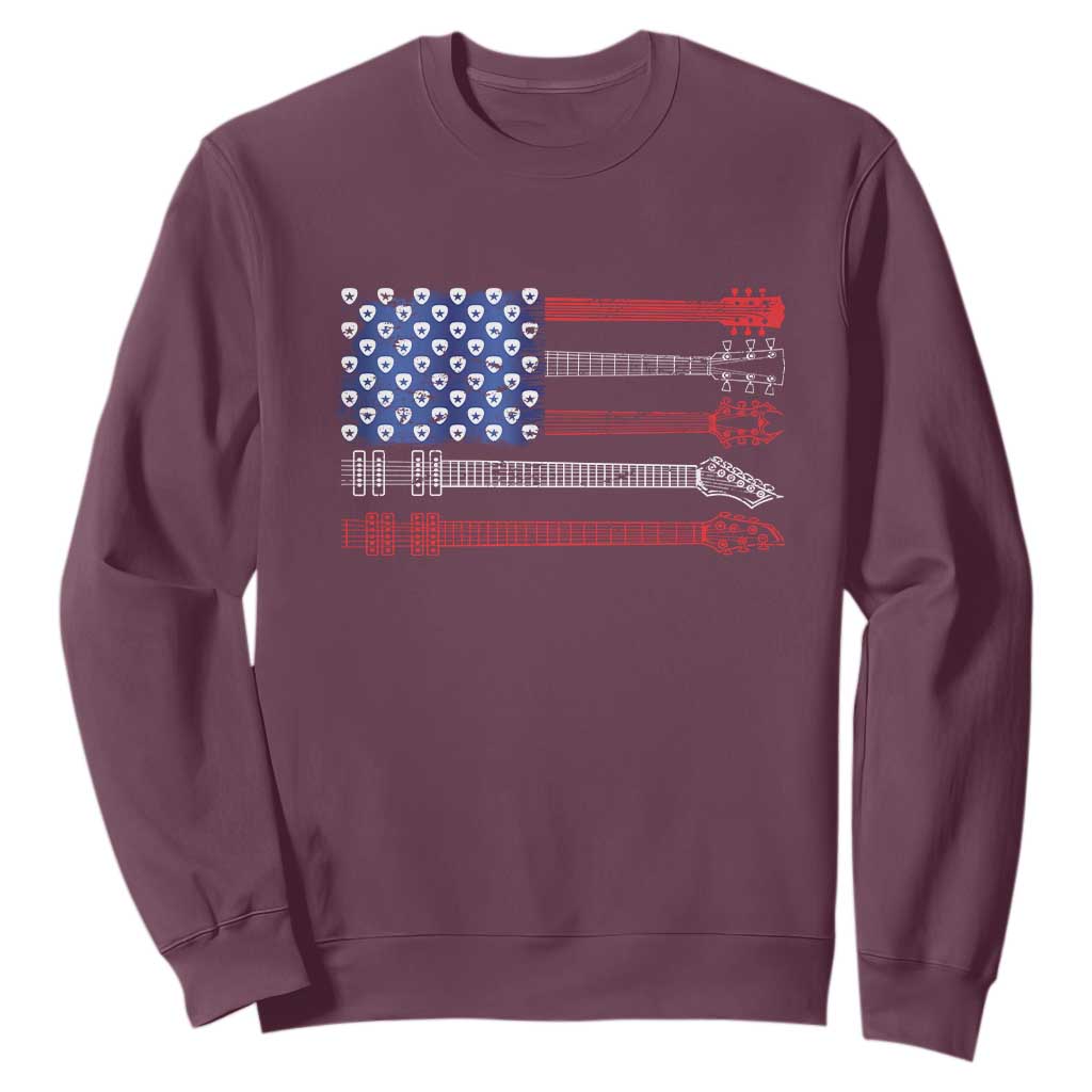 USA Flag Guitar Player Sweatshirt 4th of July Musician Guitarist TS10 Maroon Print Your Wear