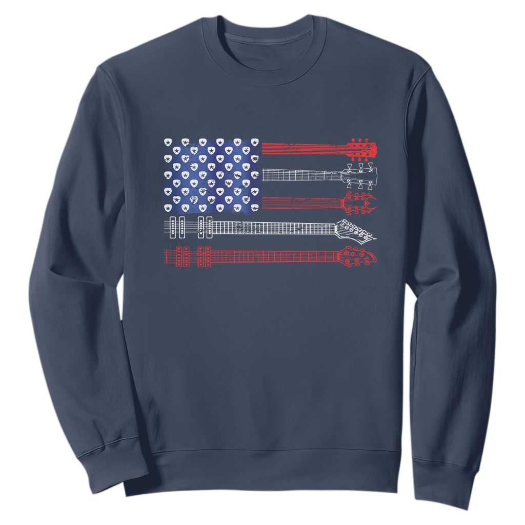 USA Flag Guitar Player Sweatshirt 4th of July Musician Guitarist TS10 Navy Print Your Wear