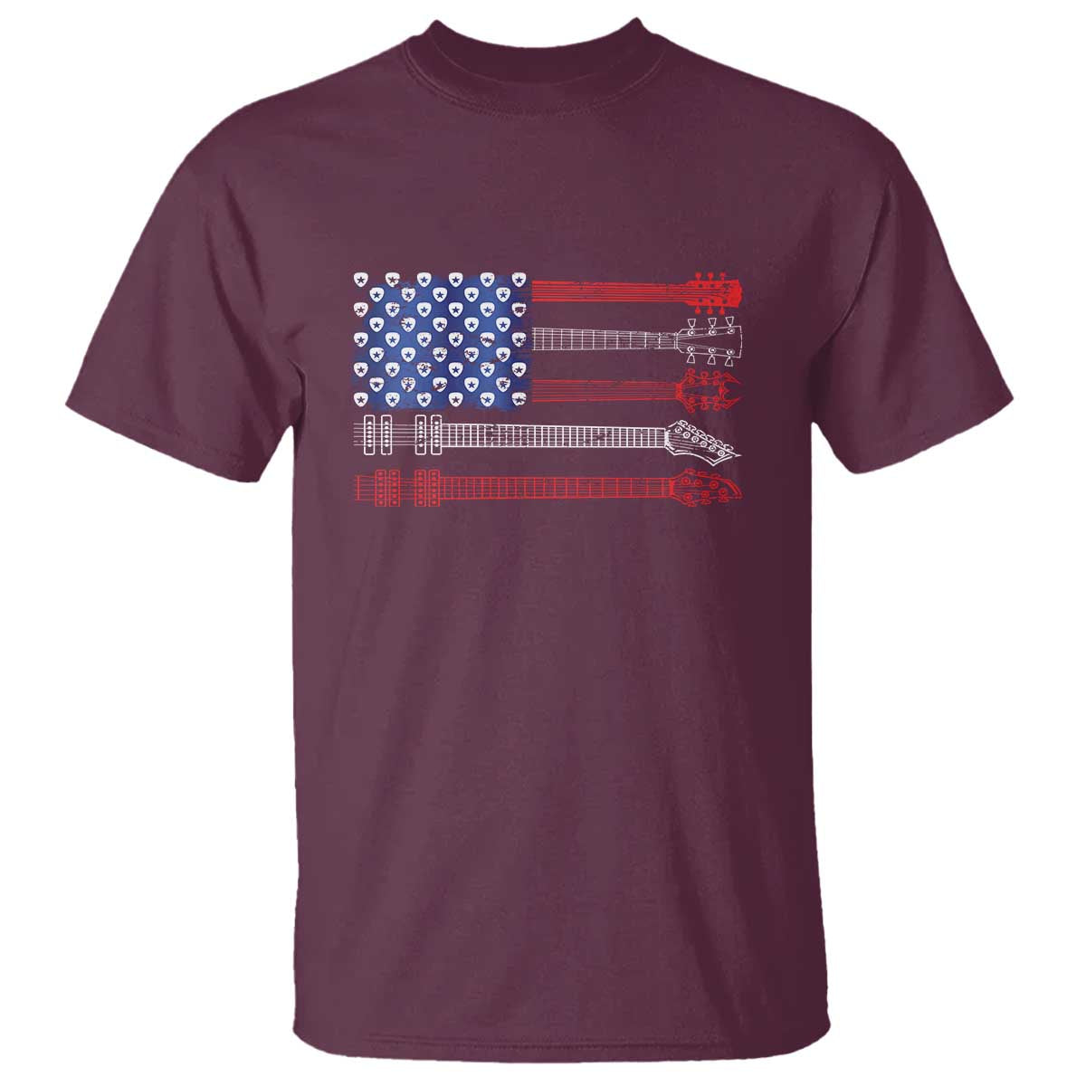USA Flag Guitar Player T Shirt 4th of July Musician Guitarist TS10 Maroon Print Your Wear