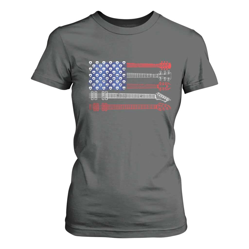 USA Flag Guitar Player T Shirt For Women 4th of July Musician Guitarist TS10 Dark Heather Print Your Wear