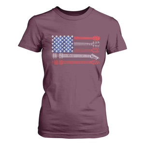 USA Flag Guitar Player T Shirt For Women 4th of July Musician Guitarist TS10 Maroon Print Your Wear