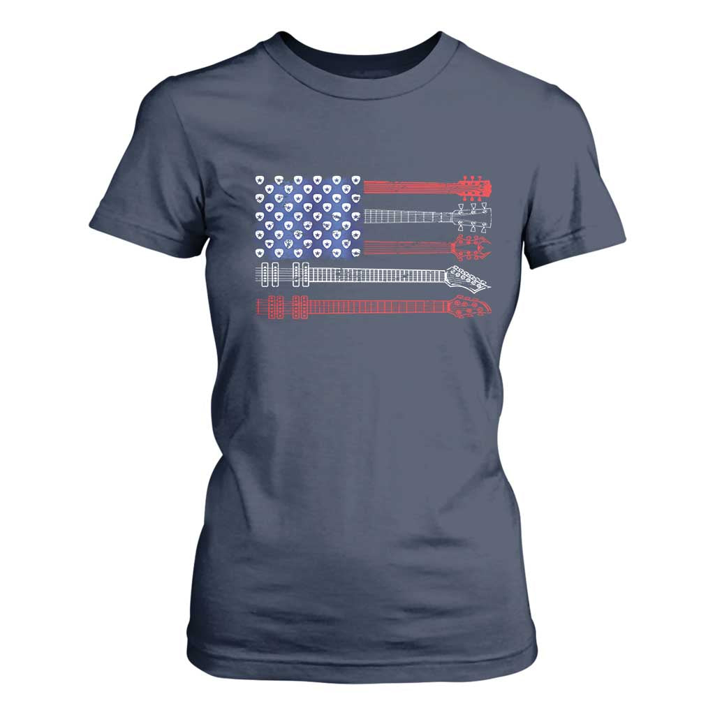 USA Flag Guitar Player T Shirt For Women 4th of July Musician Guitarist TS10 Navy Print Your Wear
