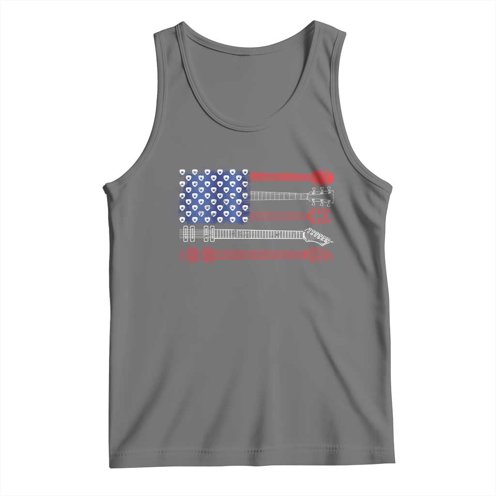 USA Flag Guitar Player Tank Top 4th of July Musician Guitarist TS10 Black Heather Print Your Wear