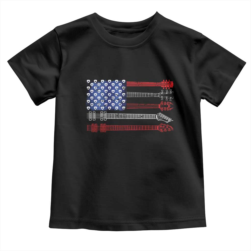USA Flag Guitar Player Toddler T Shirt 4th of July Musician Guitarist TS10 Black Print Your Wear