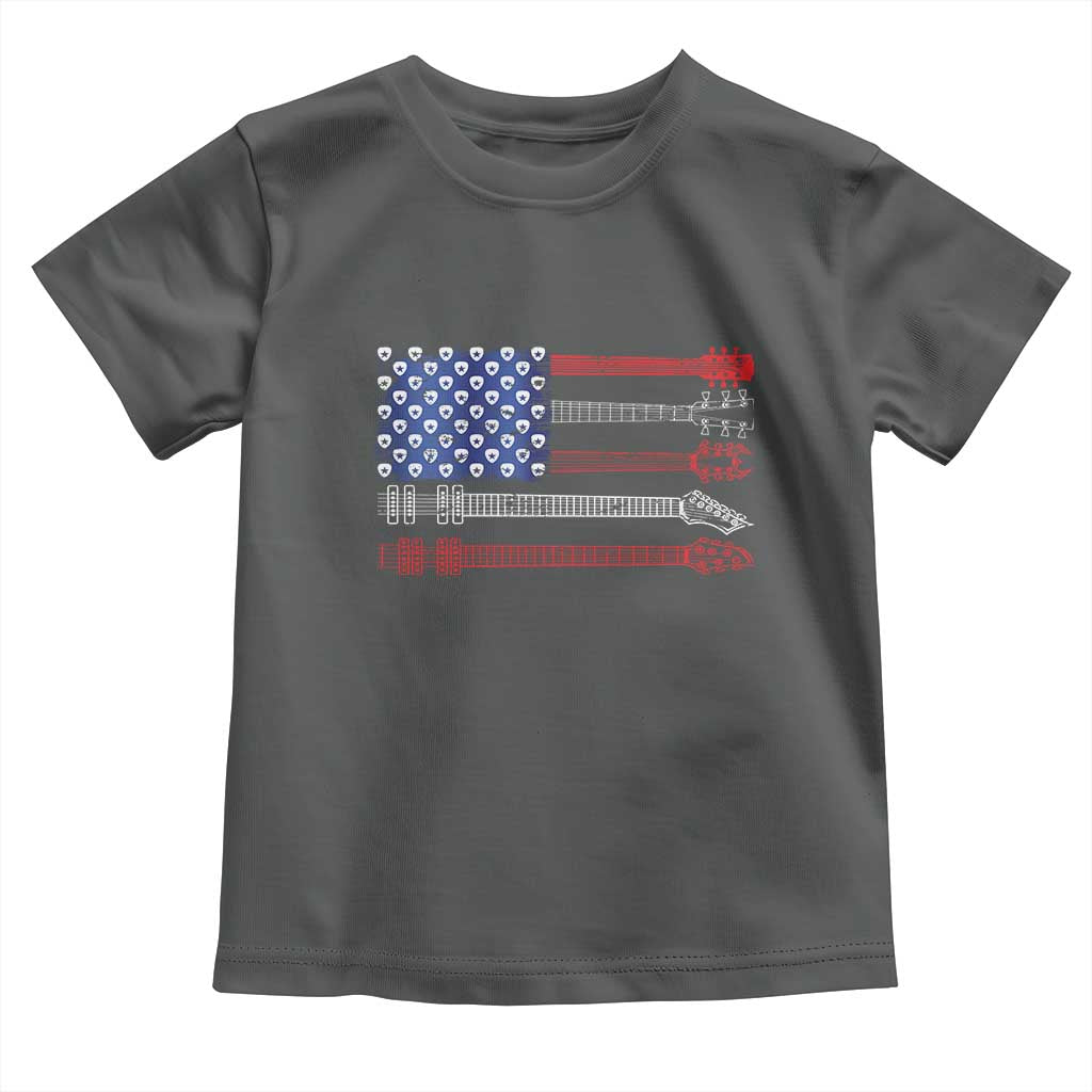 USA Flag Guitar Player Toddler T Shirt 4th of July Musician Guitarist TS10 Dark Heather Print Your Wear
