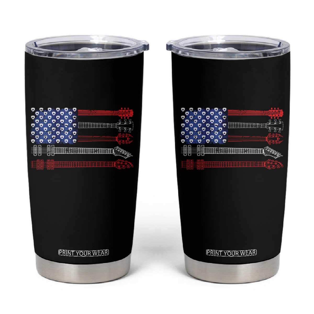 USA Flag Guitar Player Tumbler Cup 4th of July Musician Guitarist TS10 Black Print Your Wear