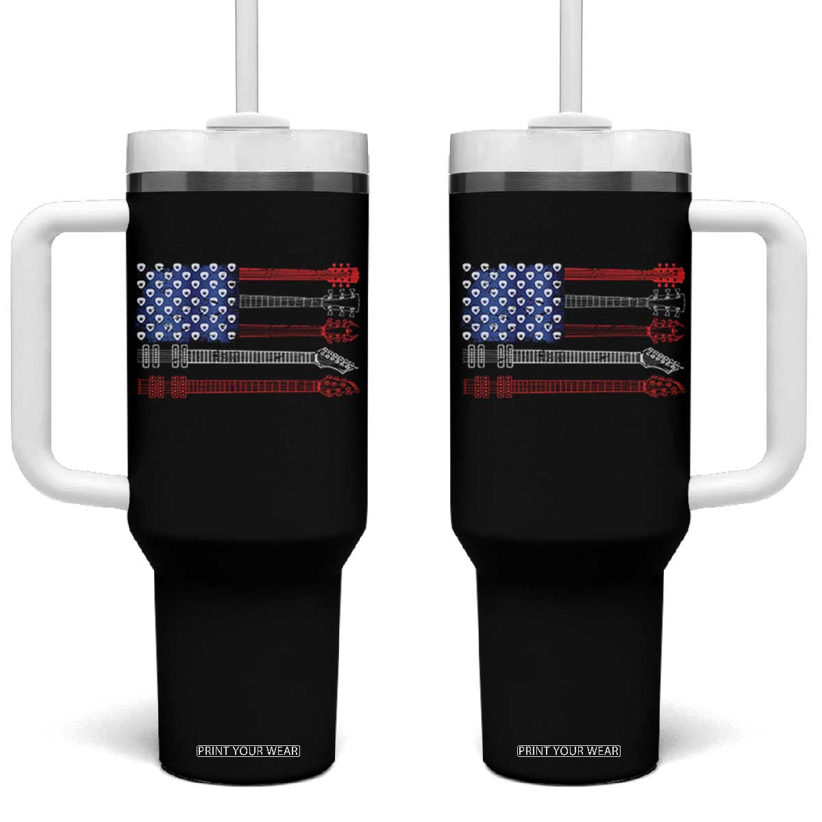 USA Flag Guitar Player Tumbler With Handle 4th of July Musician Guitarist TS10 One Size: 40 oz Black Print Your Wear