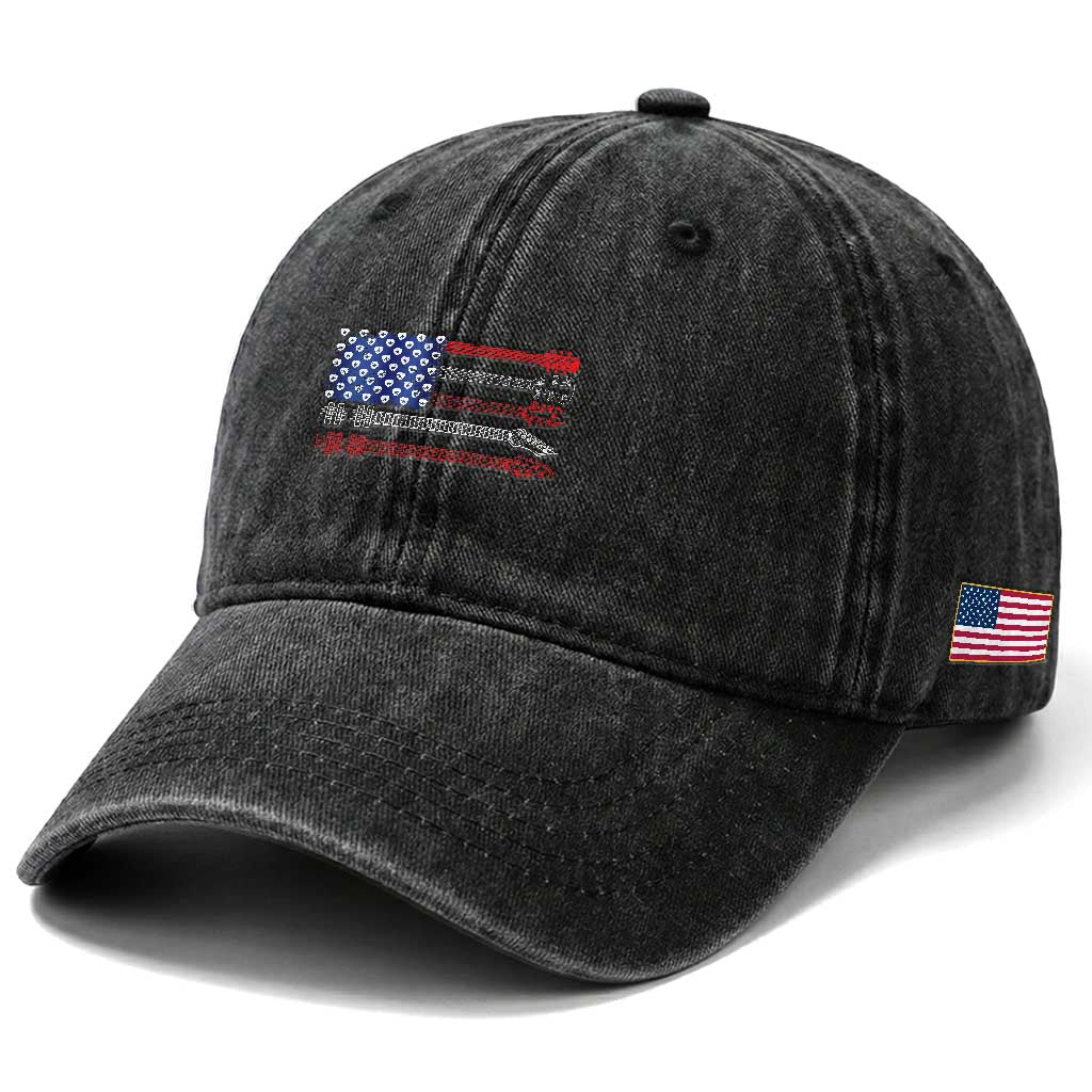 USA Flag Guitar Player Washed Cotton Baseball Cap 4th of July Musician Guitarist TS10 Print Your Wear