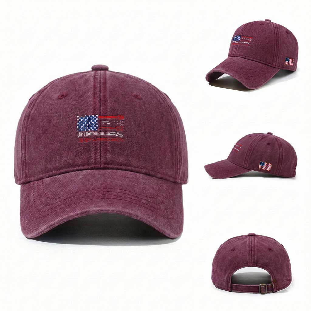 USA Flag Guitar Player Washed Cotton Baseball Cap 4th of July Musician Guitarist TS10 Washed Cap Universal Fit Burgundy Print Your Wear