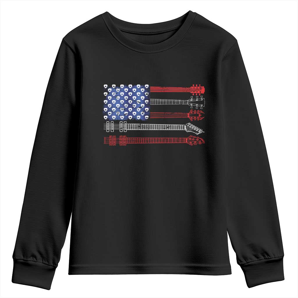 USA Flag Guitar Player Youth Sweatshirt 4th of July Musician Guitarist TS10 Black Print Your Wear