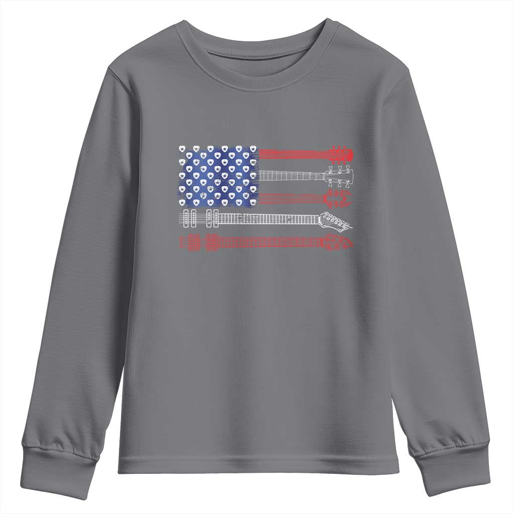 USA Flag Guitar Player Youth Sweatshirt 4th of July Musician Guitarist TS10 Charcoal Print Your Wear