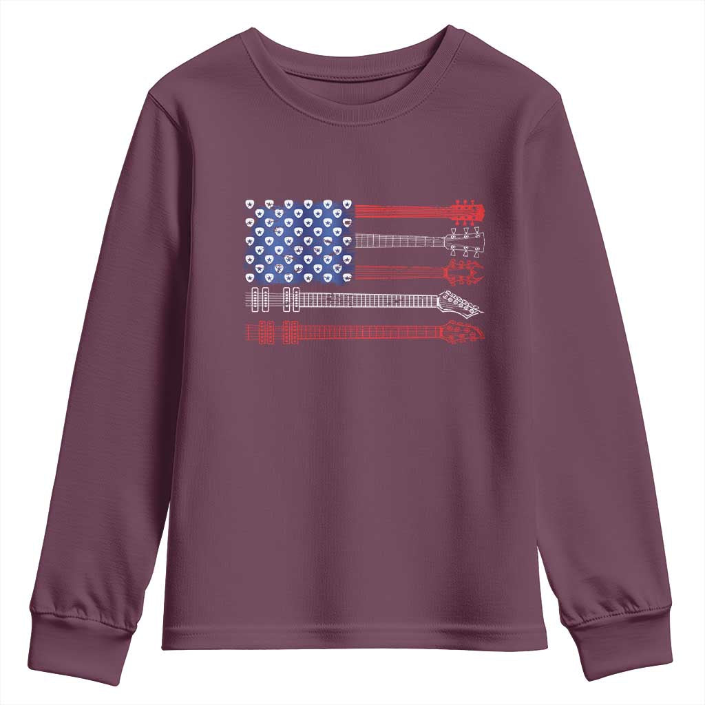 USA Flag Guitar Player Youth Sweatshirt 4th of July Musician Guitarist TS10 Maroon Print Your Wear