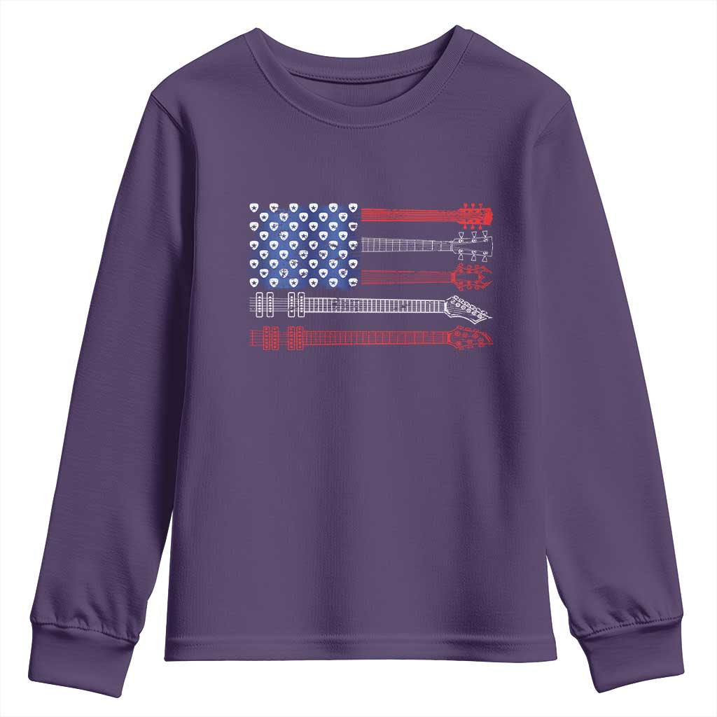 USA Flag Guitar Player Youth Sweatshirt 4th of July Musician Guitarist TS10 Purple Print Your Wear