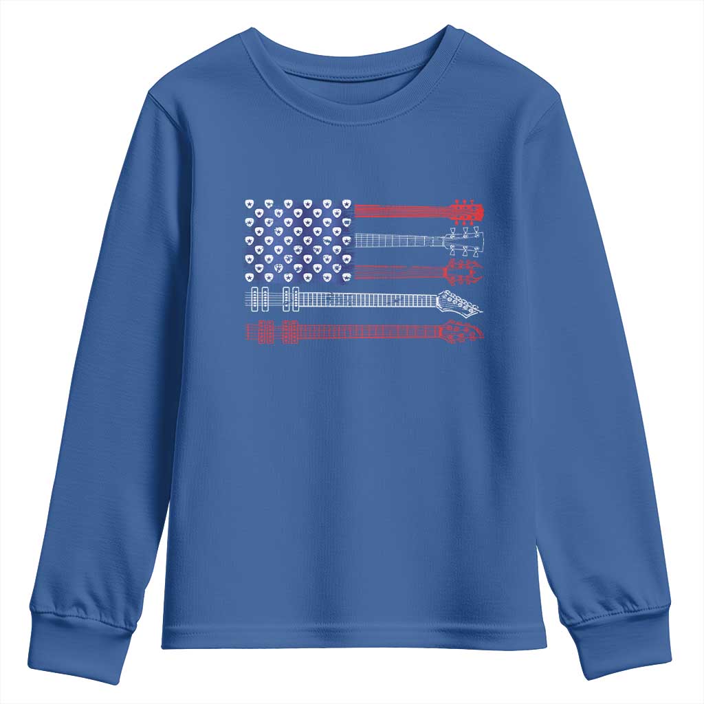 USA Flag Guitar Player Youth Sweatshirt 4th of July Musician Guitarist TS10 Royal Blue Print Your Wear