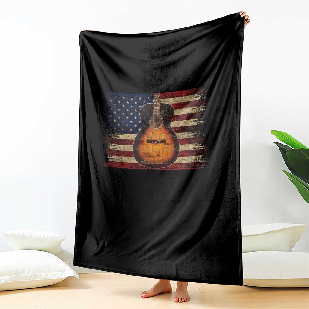 USA Flag Guitar Player Throw Blanket Retro 4th of July Musician Guitarist TS10 Print Your Wear