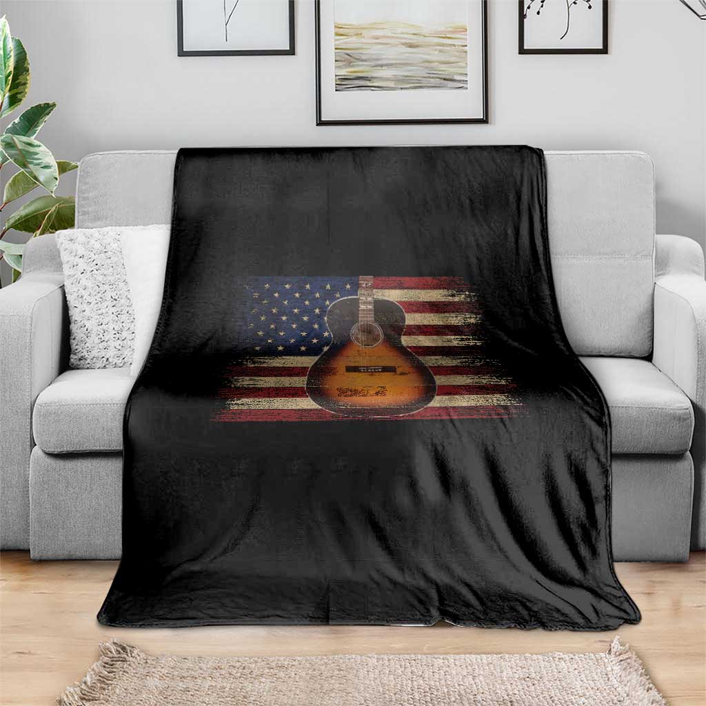 USA Flag Guitar Player Throw Blanket Retro 4th of July Musician Guitarist TS10 Print Your Wear
