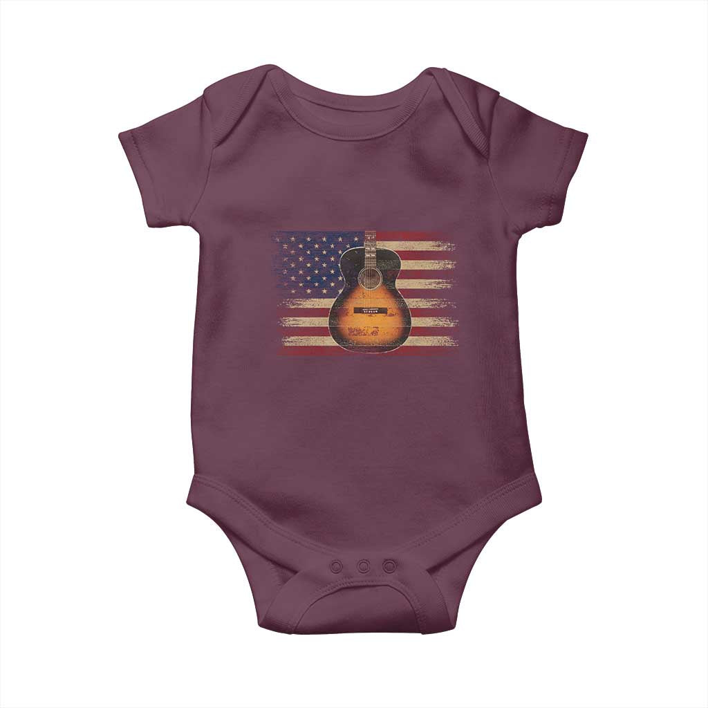 USA Flag Guitar Player Baby Onesie Retro 4th of July Musician Guitarist TS10 Maroon Print Your Wear