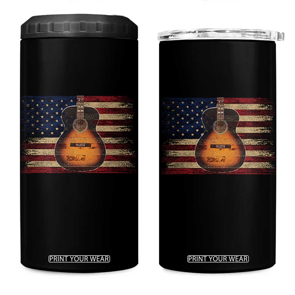 USA Flag Guitar Player 4 in 1 Can Cooler Tumbler Retro 4th of July Musician Guitarist TS10 One Size: 16 oz Black Print Your Wear