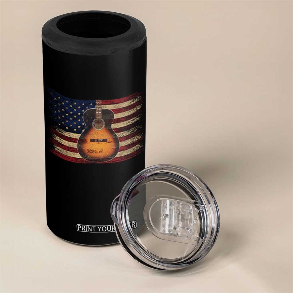 USA Flag Guitar Player 4 in 1 Can Cooler Tumbler Retro 4th of July Musician Guitarist TS10 Print Your Wear