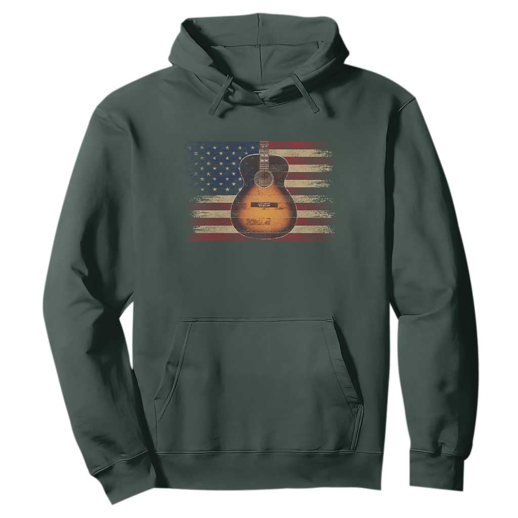 USA Flag Guitar Player Hoodie Retro 4th of July Musician Guitarist TS10 Dark Forest Green Print Your Wear