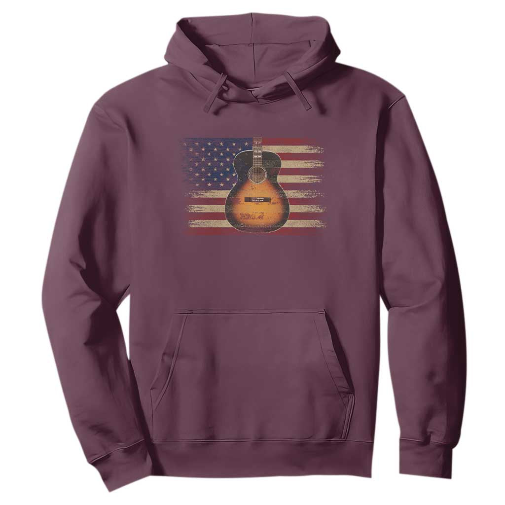 USA Flag Guitar Player Hoodie Retro 4th of July Musician Guitarist TS10 Maroon Print Your Wear