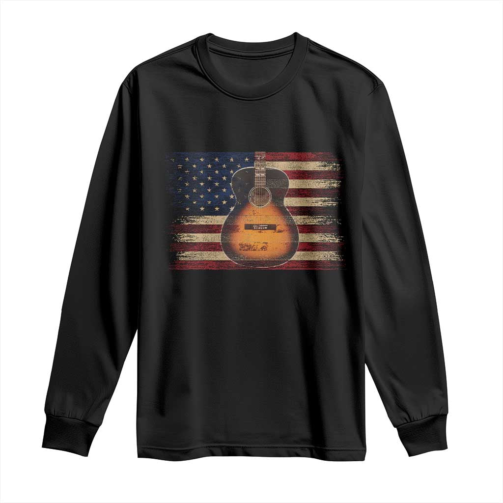 USA Flag Guitar Player Long Sleeve Shirt Retro 4th of July Musician Guitarist TS10 Black Print Your Wear