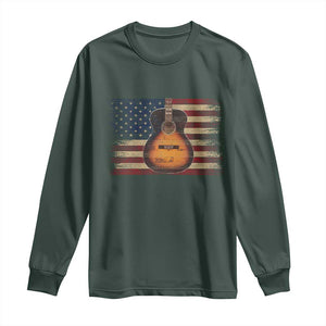 USA Flag Guitar Player Long Sleeve Shirt Retro 4th of July Musician Guitarist TS10 Dark Forest Green Print Your Wear