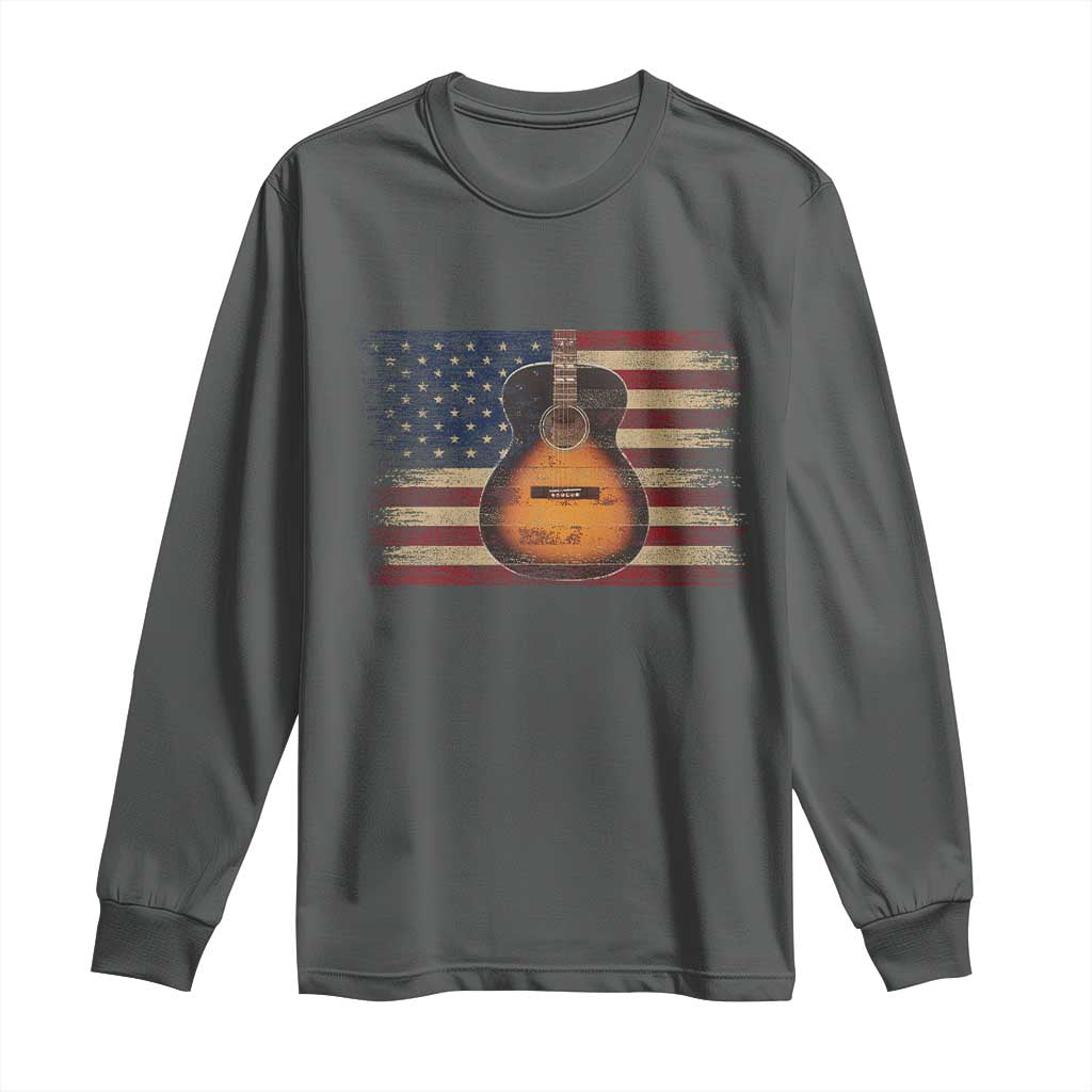 USA Flag Guitar Player Long Sleeve Shirt Retro 4th of July Musician Guitarist TS10 Dark Heather Print Your Wear