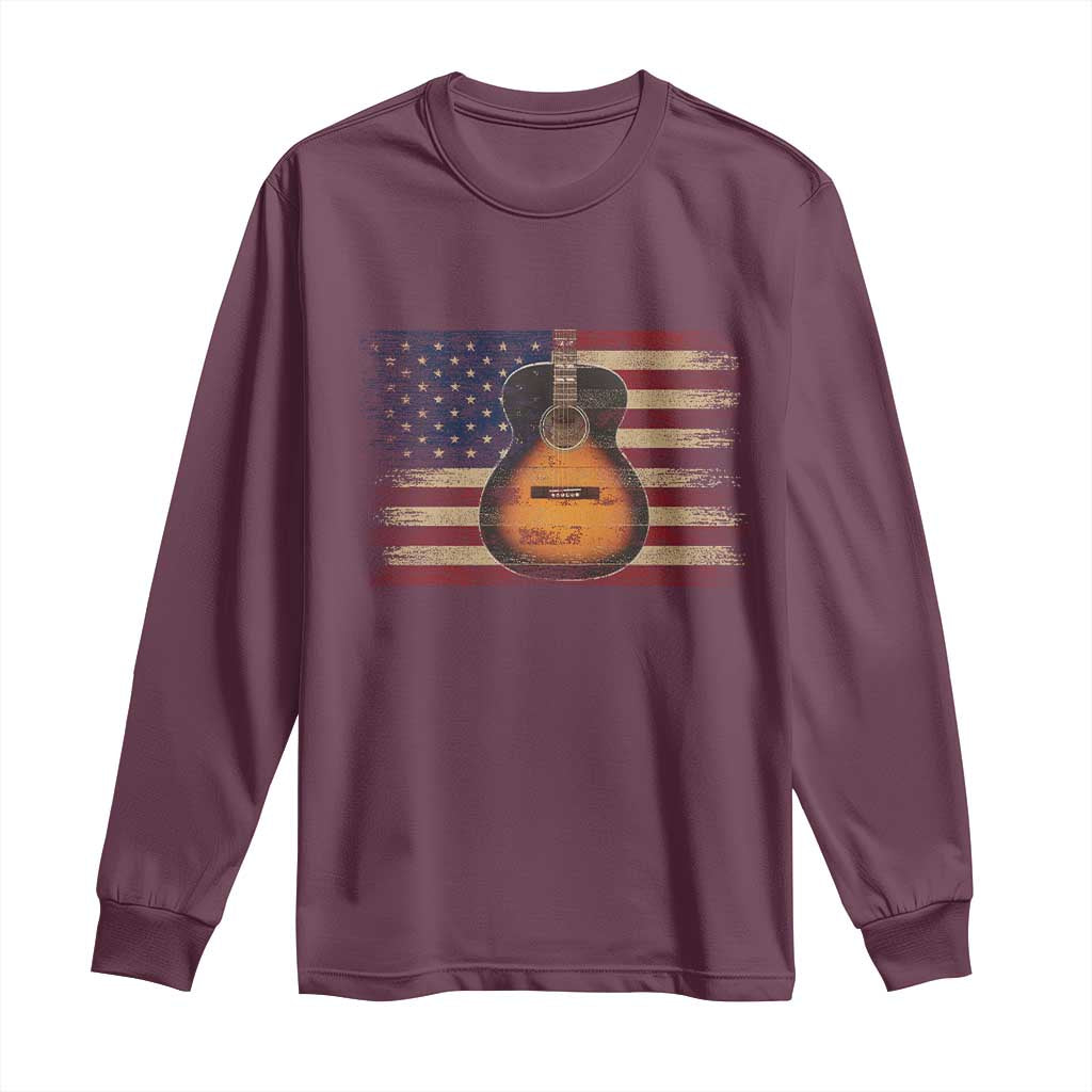 USA Flag Guitar Player Long Sleeve Shirt Retro 4th of July Musician Guitarist TS10 Maroon Print Your Wear