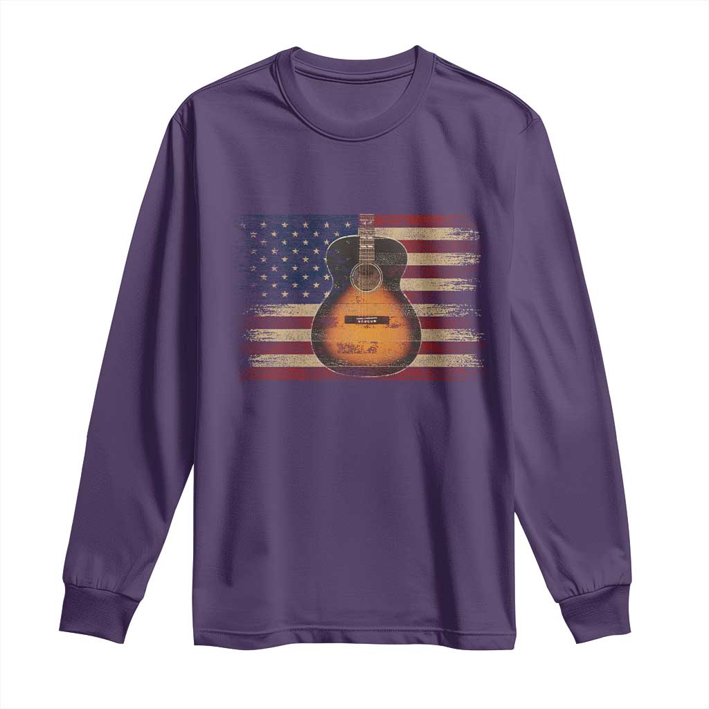 USA Flag Guitar Player Long Sleeve Shirt Retro 4th of July Musician Guitarist TS10 Purple Print Your Wear