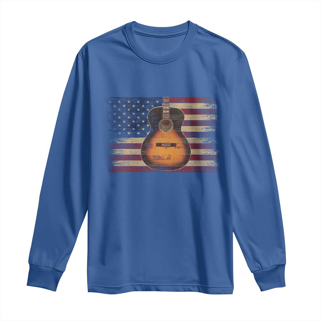 USA Flag Guitar Player Long Sleeve Shirt Retro 4th of July Musician Guitarist TS10 Royal Blue Print Your Wear