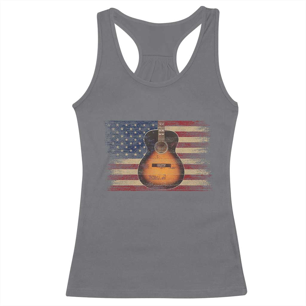 USA Flag Guitar Player Racerback Tank Top Retro 4th of July Musician Guitarist TS10 Charcoal Print Your Wear