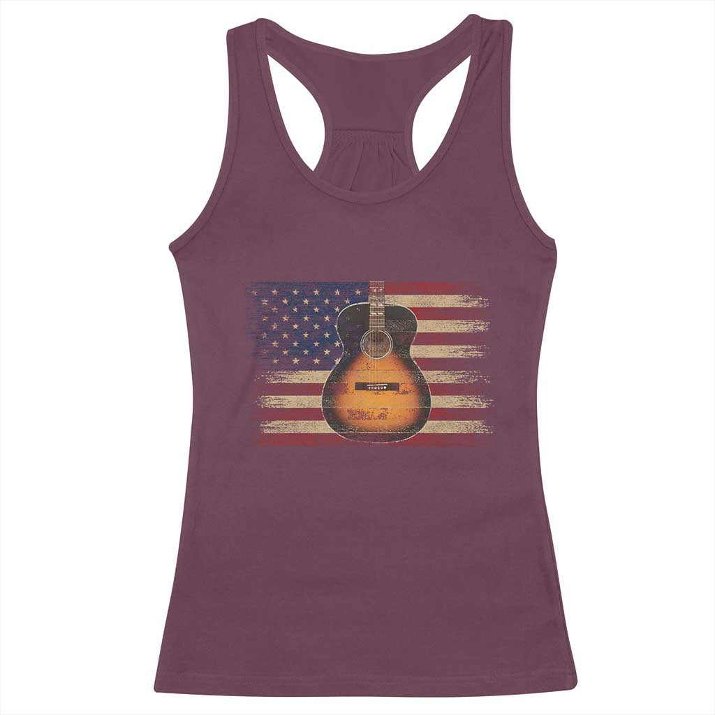 USA Flag Guitar Player Racerback Tank Top Retro 4th of July Musician Guitarist TS10 Maroon Print Your Wear