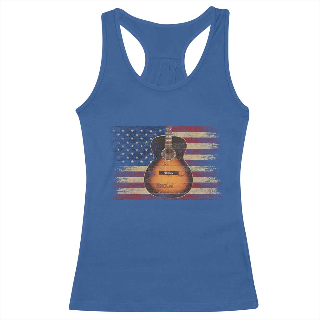 USA Flag Guitar Player Racerback Tank Top Retro 4th of July Musician Guitarist TS10 Royal Blue Print Your Wear