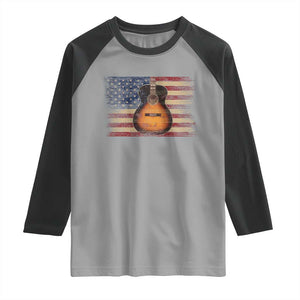 USA Flag Guitar Player Raglan Shirt Retro 4th of July Musician Guitarist TS10 Sport Gray Black Print Your Wear