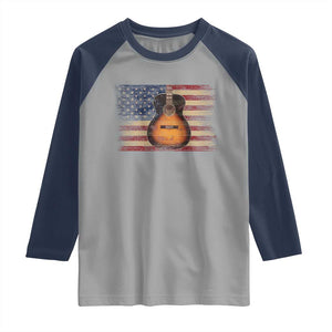 USA Flag Guitar Player Raglan Shirt Retro 4th of July Musician Guitarist TS10 Sport Gray Navy Print Your Wear