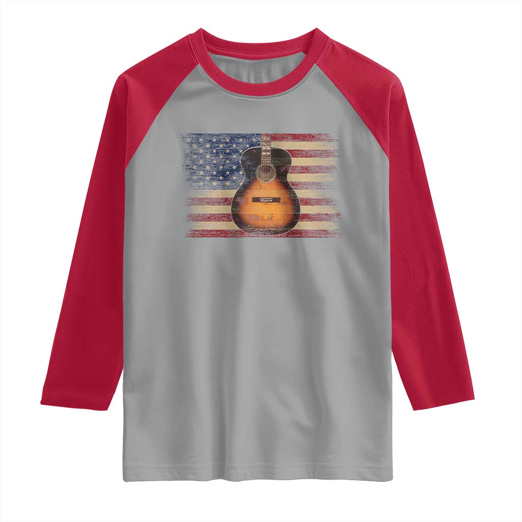USA Flag Guitar Player Raglan Shirt Retro 4th of July Musician Guitarist TS10 Sport Gray Red Print Your Wear