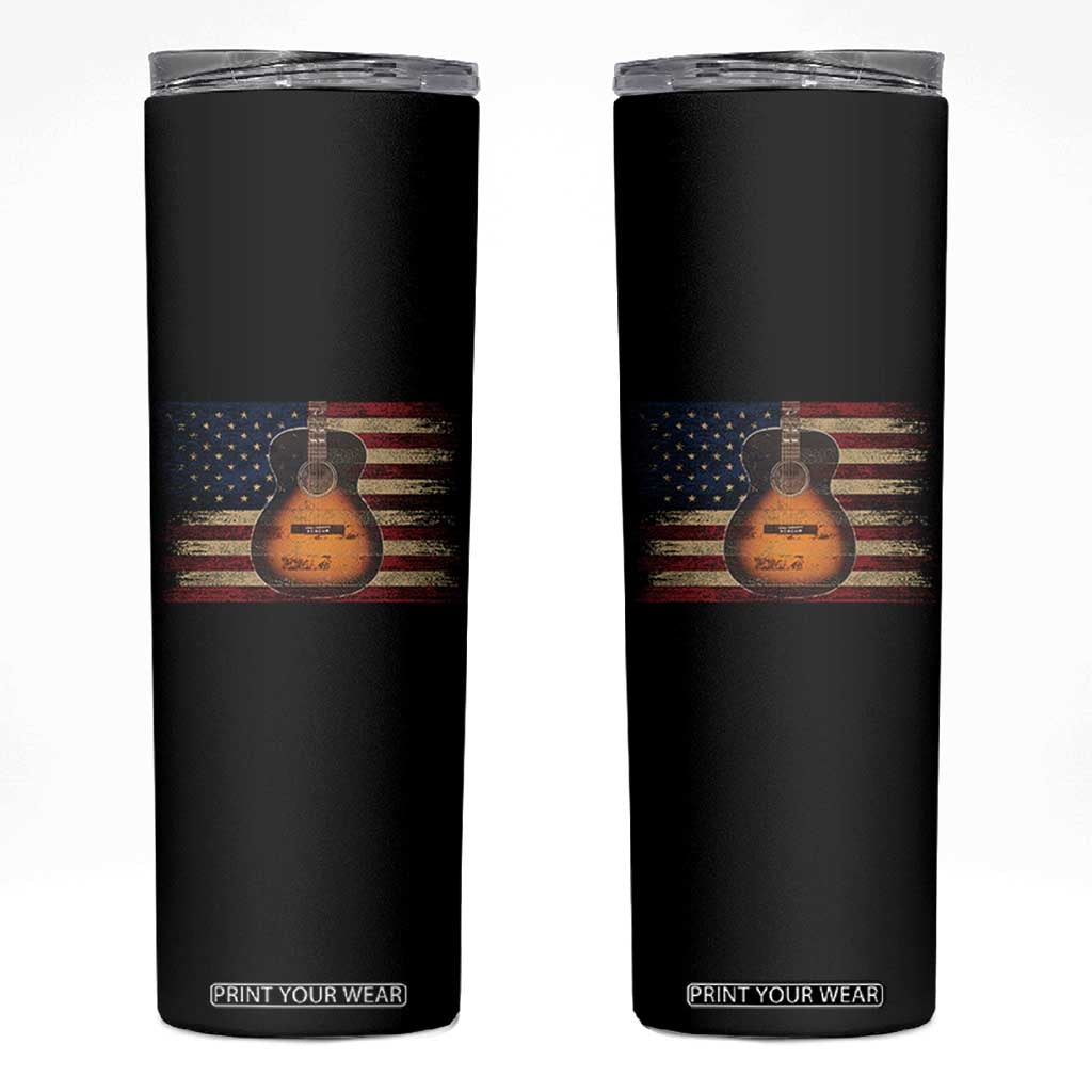 USA Flag Guitar Player Skinny Tumbler Retro 4th of July Musician Guitarist TS10 Black Print Your Wear