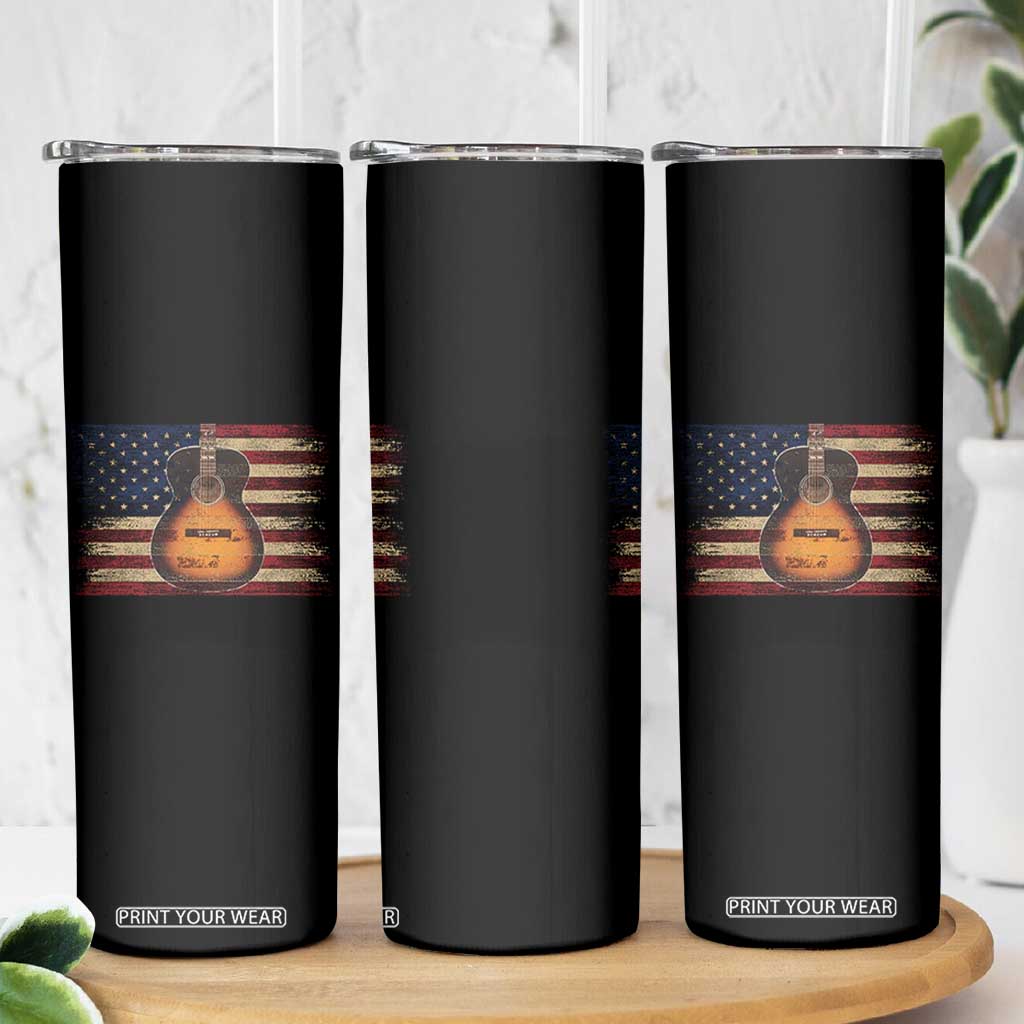 USA Flag Guitar Player Skinny Tumbler Retro 4th of July Musician Guitarist TS10 Print Your Wear