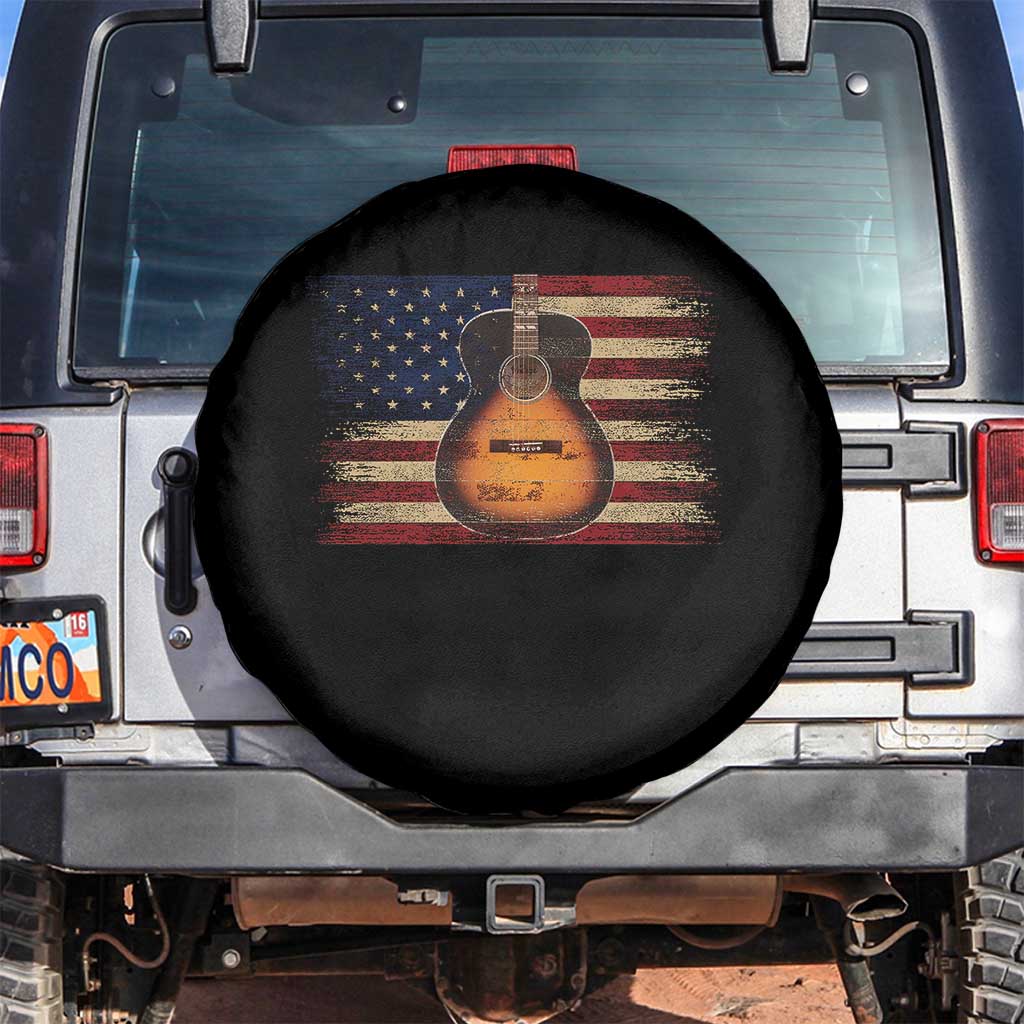 USA Flag Guitar Player Spare Tire Cover Retro 4th of July Musician Guitarist TS10 No hole Black Print Your Wear