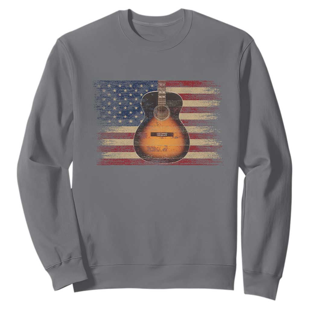 USA Flag Guitar Player Sweatshirt Retro 4th of July Musician Guitarist TS10 Charcoal Print Your Wear